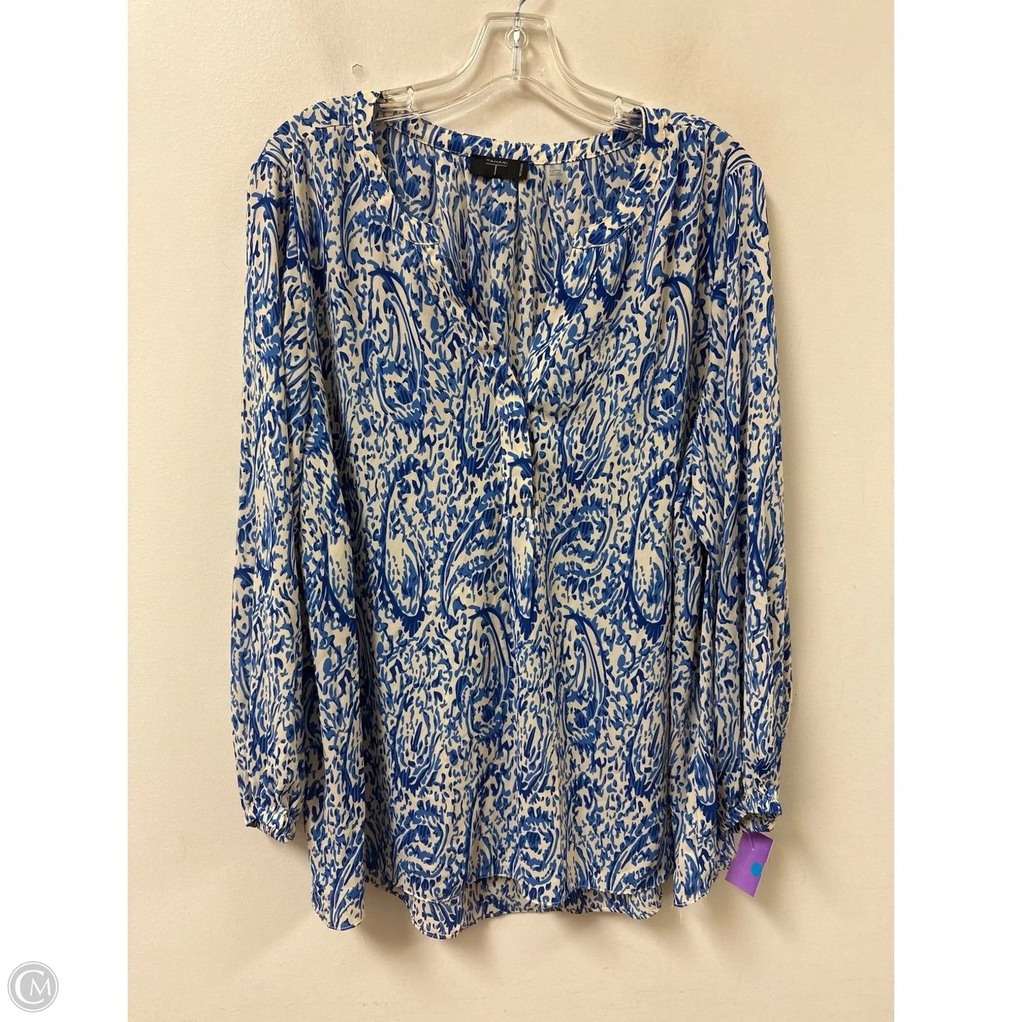Top Long Sleeve By T Tahari In Blue & Cream, Size: 2x