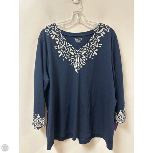Top Long Sleeve By Chicos In Blue & Cream, Size: 1x