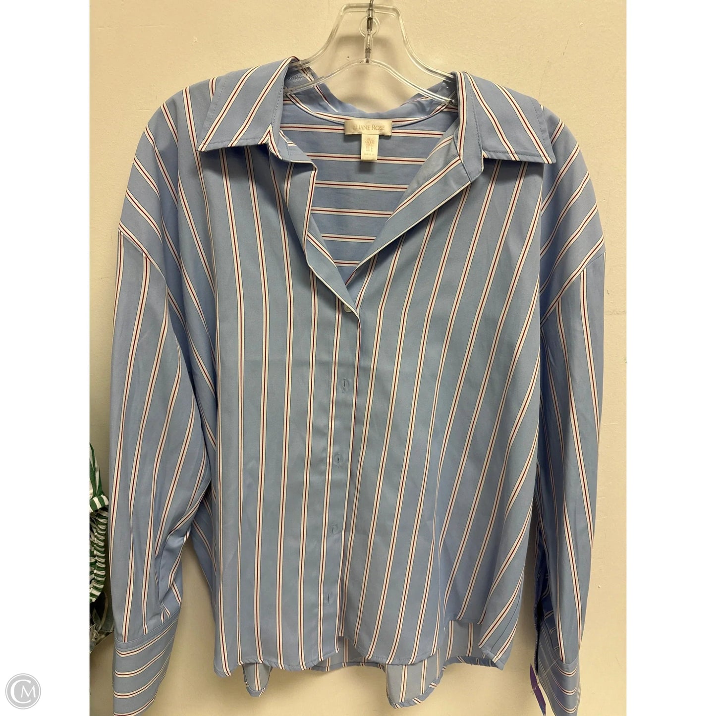 Blouse Long Sleeve By Eliane Rose In Blue & Red & White, Size: L