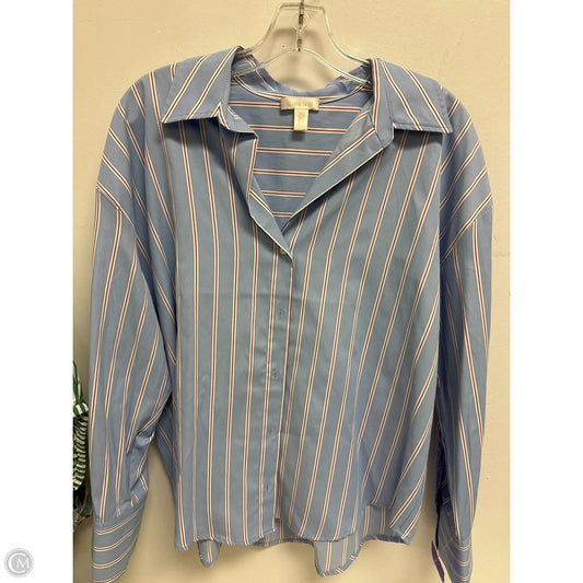 Blouse Long Sleeve By Eliane Rose In Blue & Red & White, Size: L