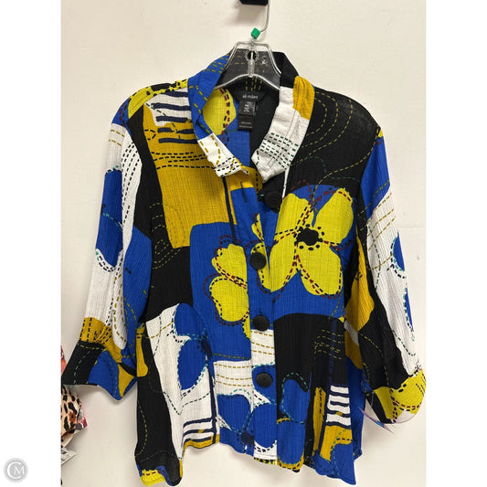 Blouse Long Sleeve By Ali Miles In Blue & Yellow, Size: Xlp