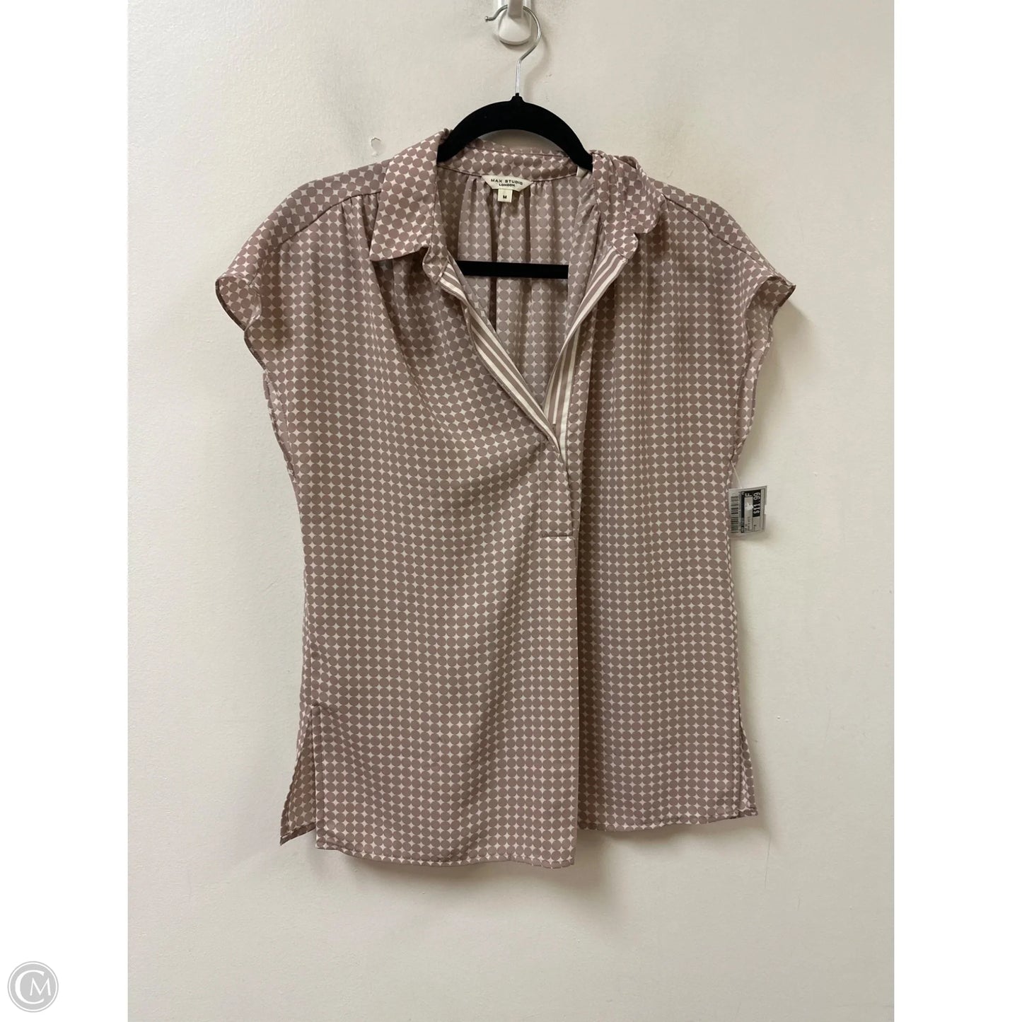Top Short Sleeve By Max Studio In Brown & White, Size: M