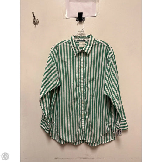 Blouse Long Sleeve By J. Crew In Green & White, Size: L