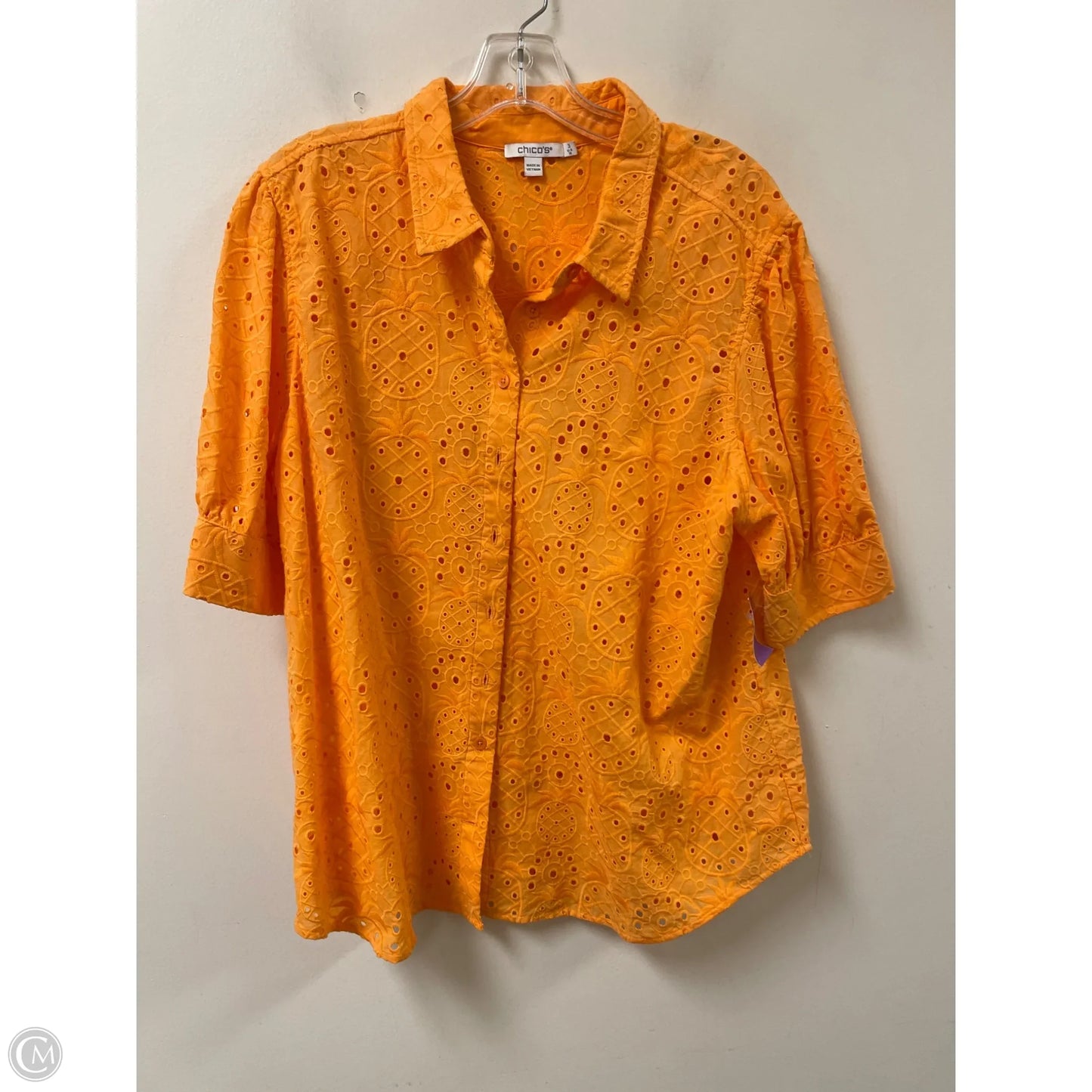 Blouse Short Sleeve By Chicos In Orange, Size: Xl