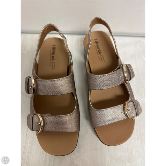 Sandals Heels Wedge By Life Stride In Gold, Size: 6.5