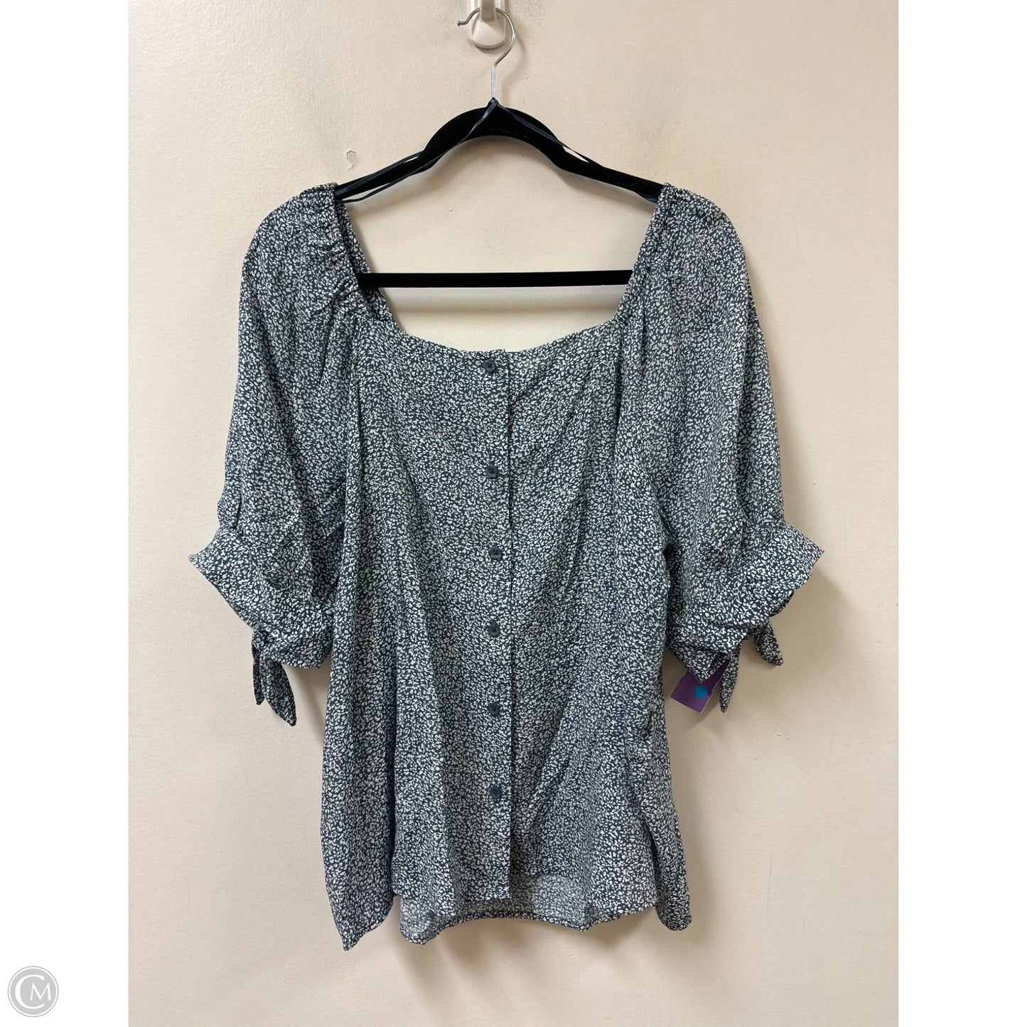 Blouse Short Sleeve By Lc Lauren Conrad In Blue & White, Size: 1x