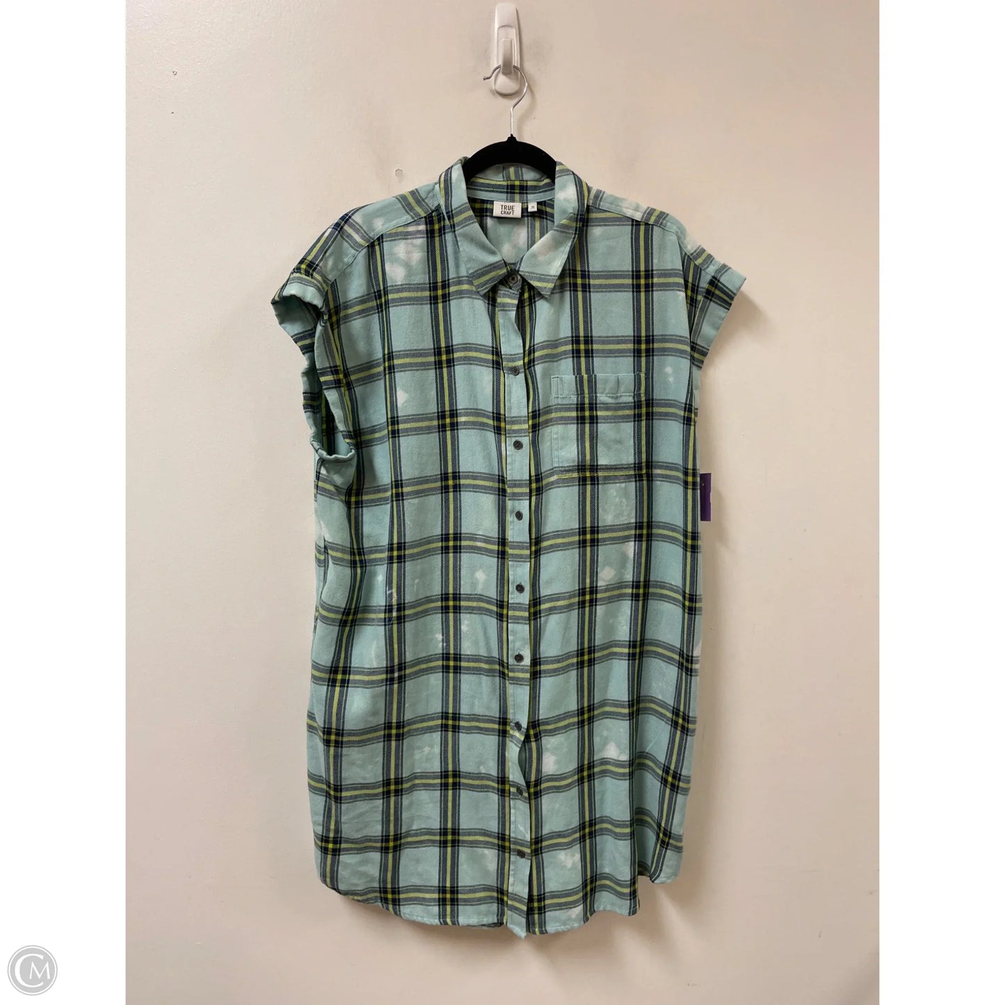 Blouse Short Sleeve By True Craft In Blue & Green, Size: 1x