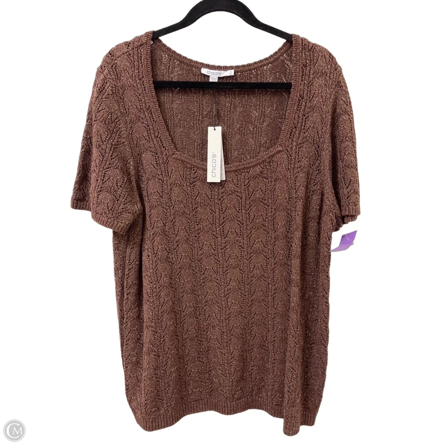 Sweater Short Sleeve By Chicos In Brown, Size: Xl