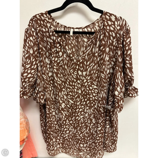 Top Short Sleeve By Cato In Brown & White, Size: 3x