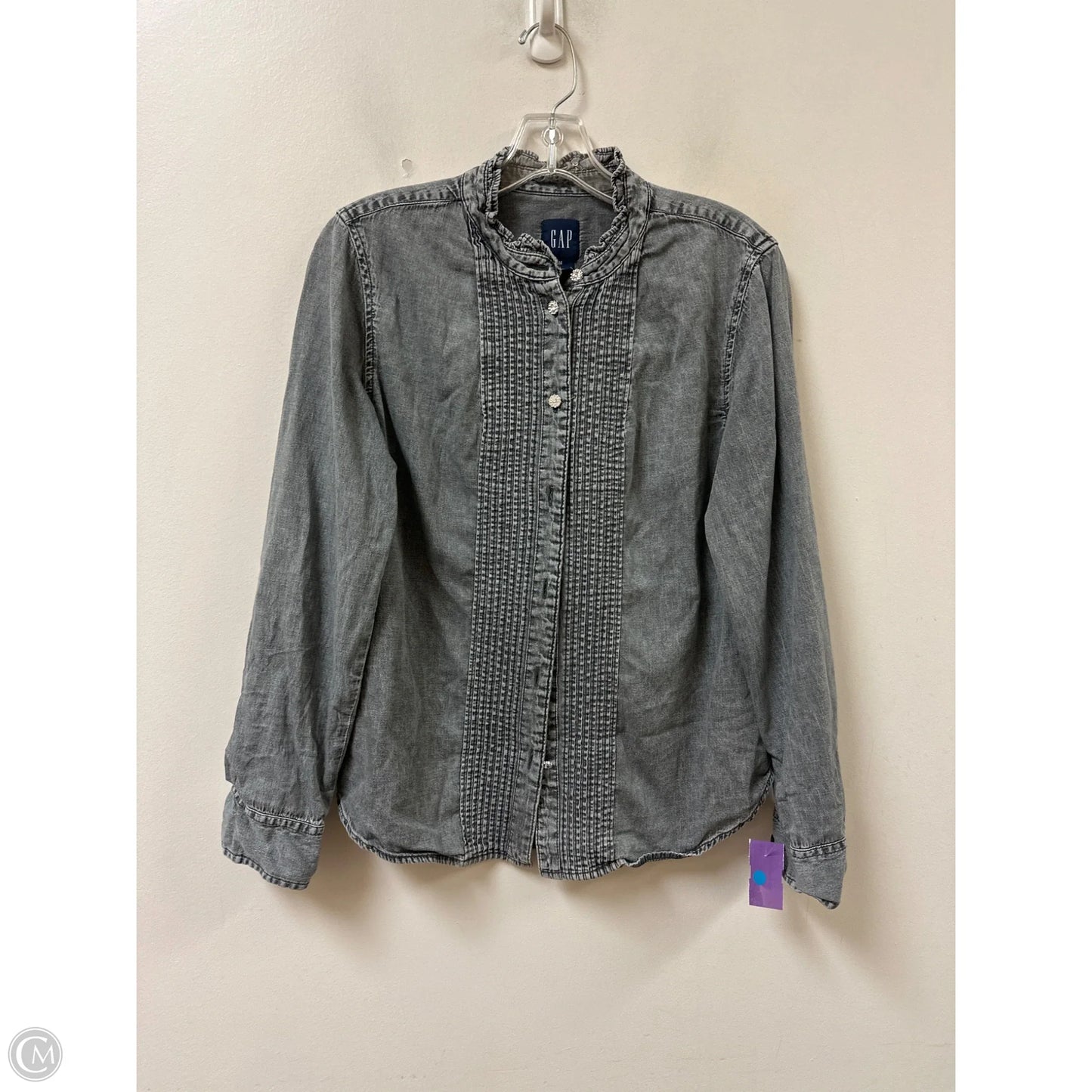 Blouse Long Sleeve By Gap In Grey, Size: M