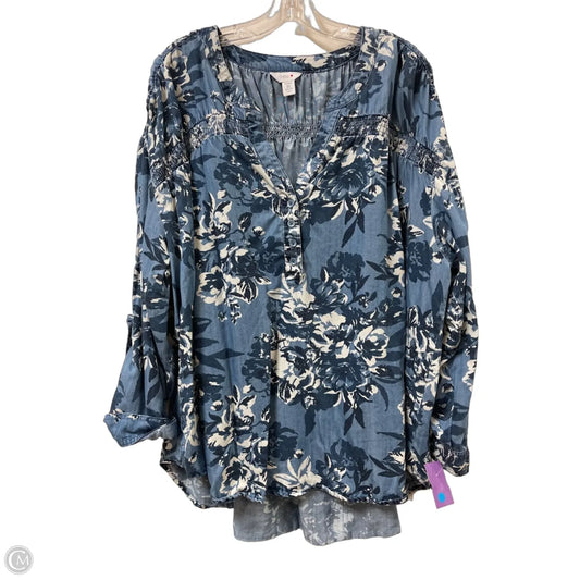 Top Long Sleeve By Intro In Blue & White, Size: 3x