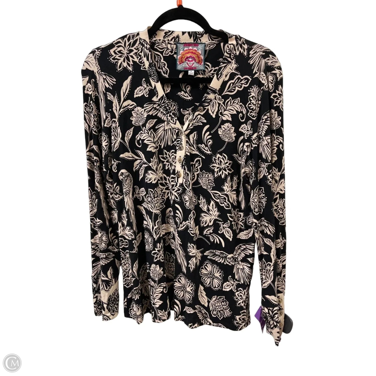 Top Long Sleeve Designer By Johnny Was In Black & Cream, Size: S
