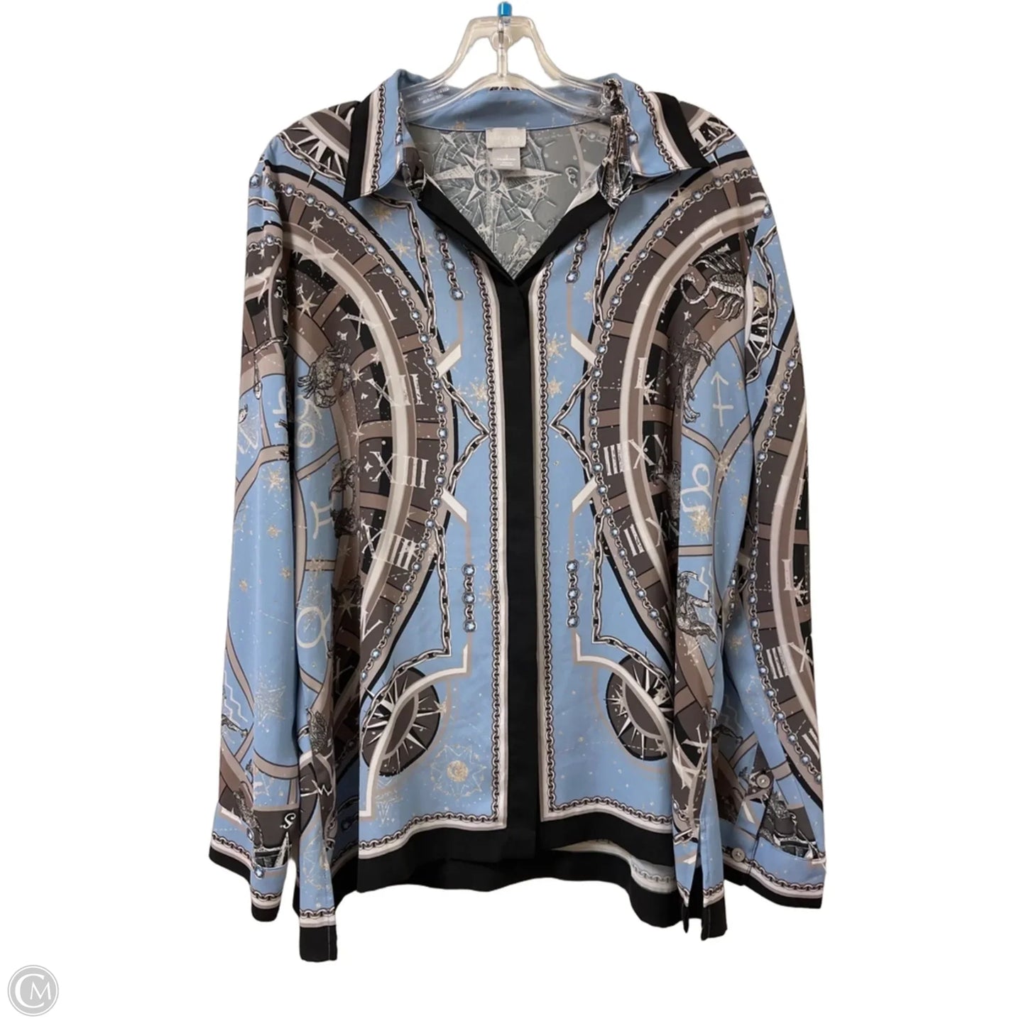 Blouse Long Sleeve By Chicos In Black & Blue, Size: L