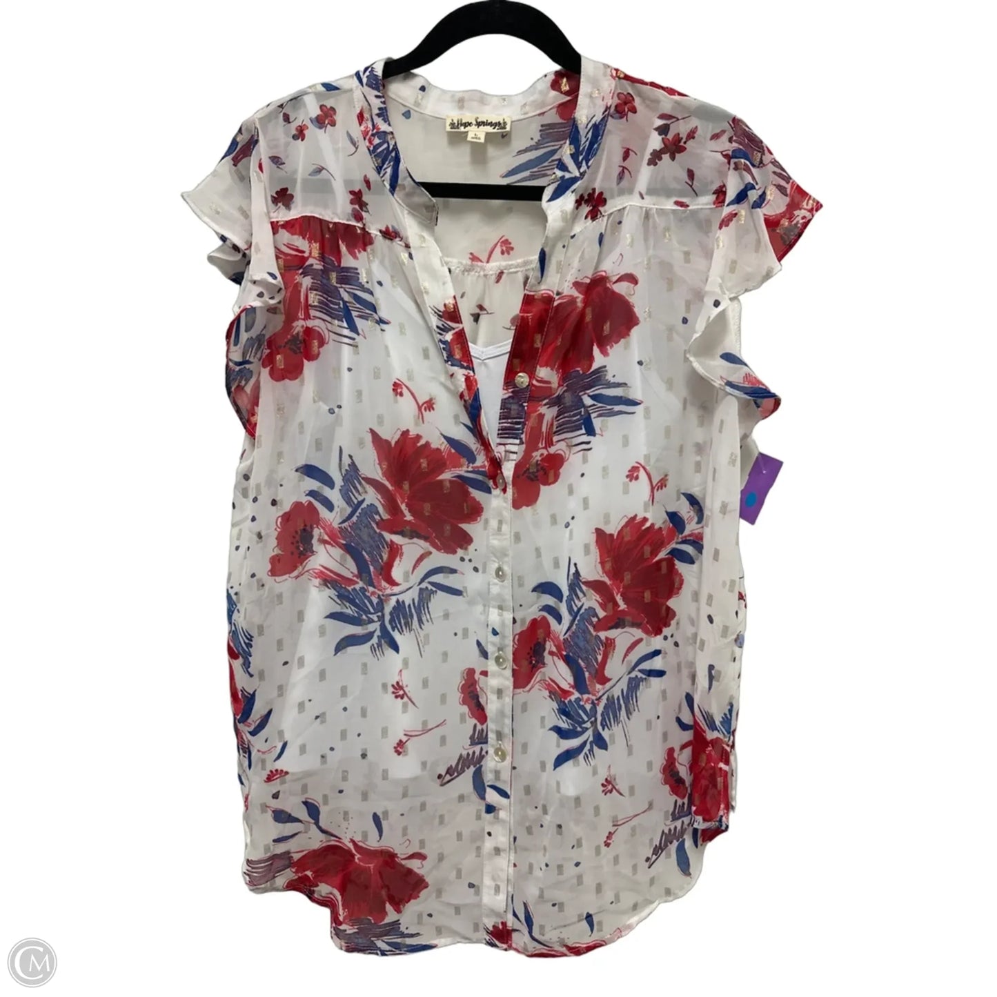 Top 2pc Short Sleeve By Clothes Mentor In Blue & Red & White, Size: L