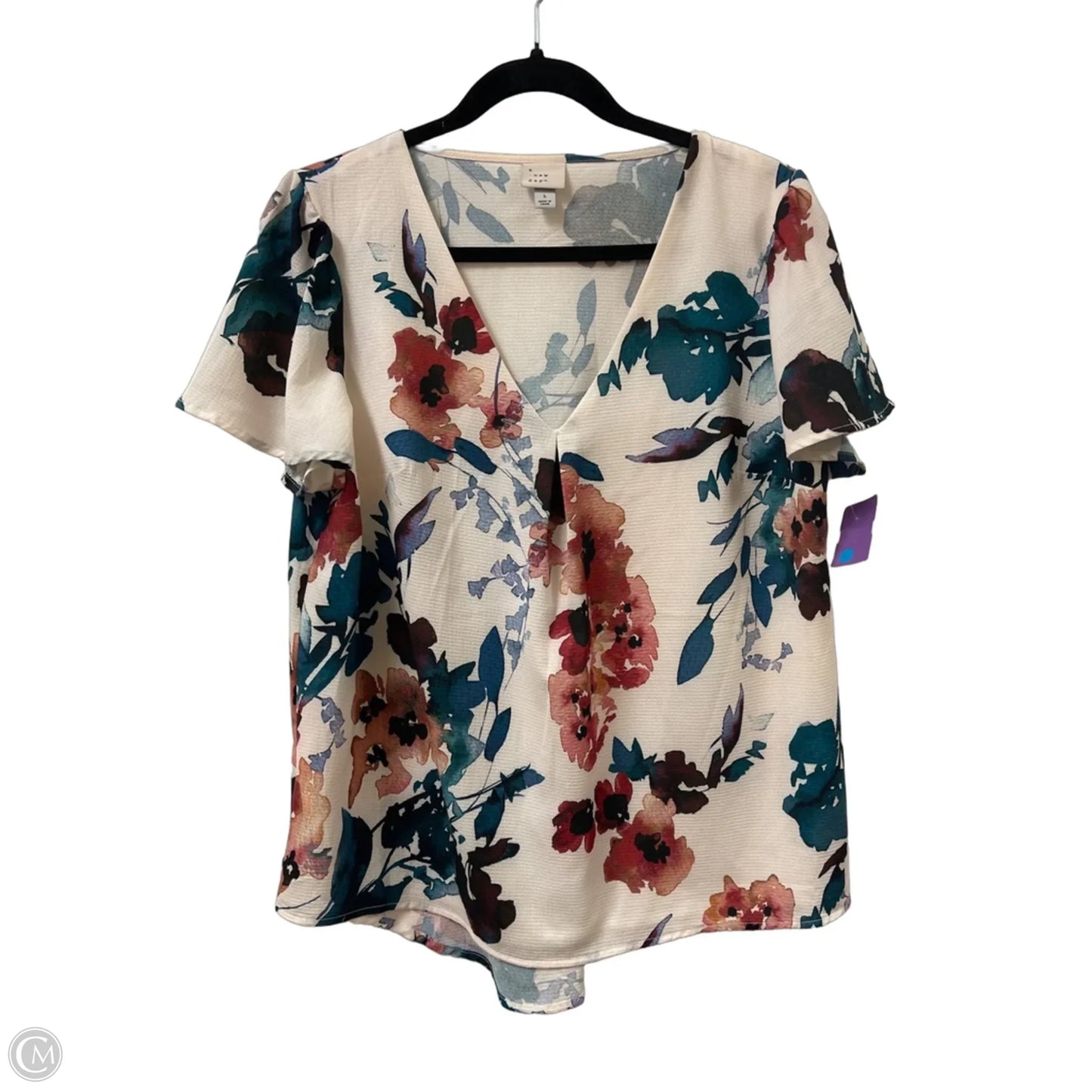 Top Short Sleeve By A New Day In Floral Print, Size: L