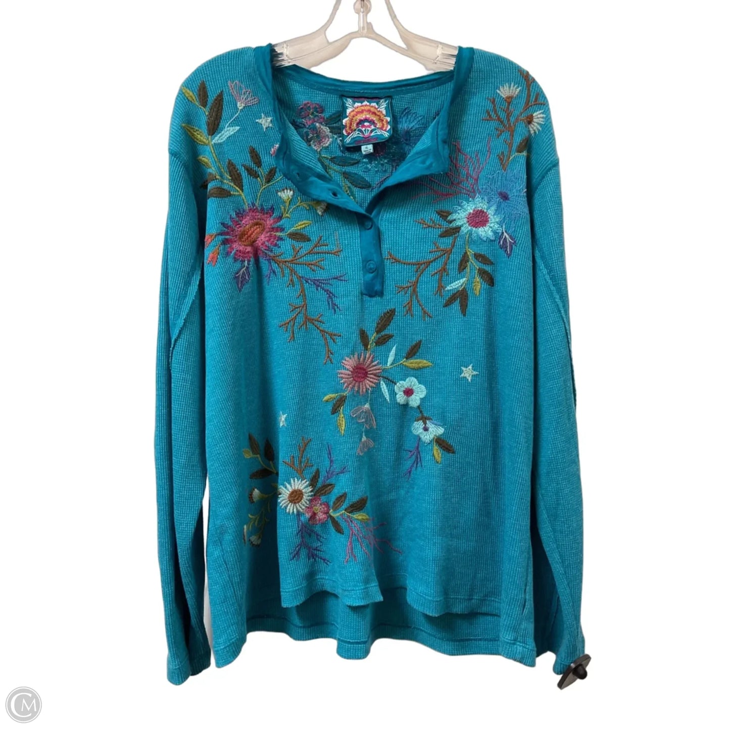Top Long Sleeve Designer By Johnny Was In Teal, Size: Xl