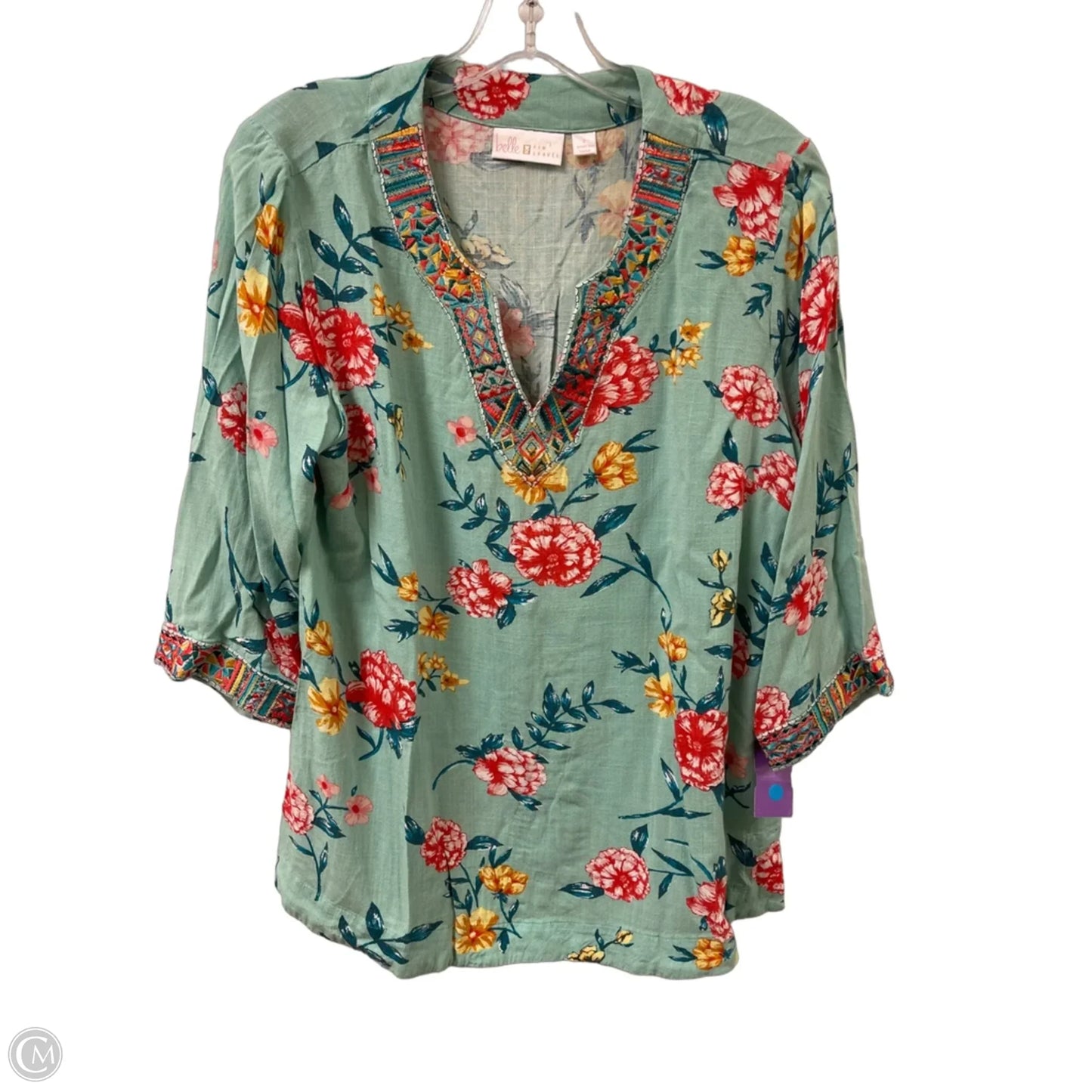 Top Long Sleeve By Belle By Kim Gravel In Green, Size: S