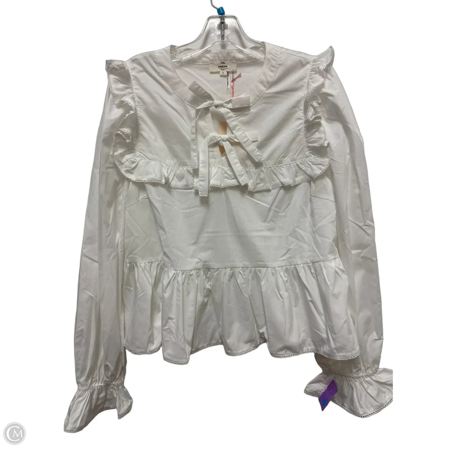 Top Long Sleeve By Entro In White, Size: L