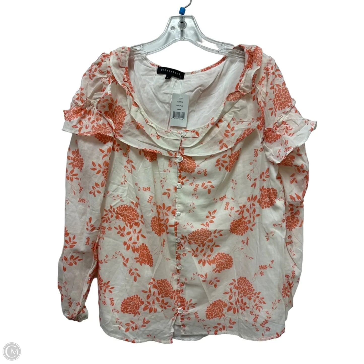 Top Long Sleeve By Clothes Mentor In Orange & White, Size: L