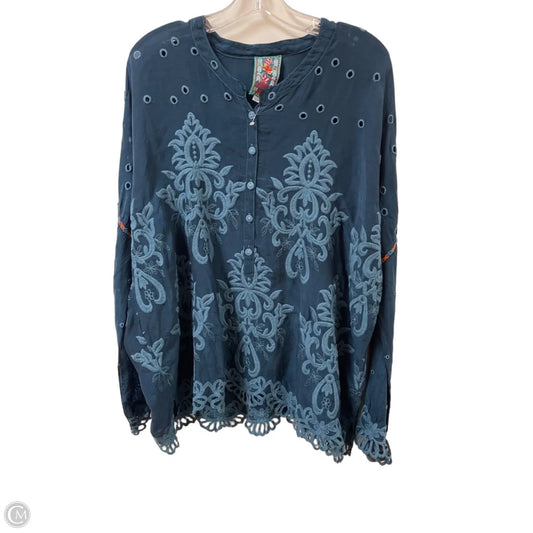 Top Long Sleeve Designer By Johnny Was In Navy, Size: L
