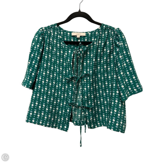 Top Short Sleeve By Loft In Green & White, Size: Xs