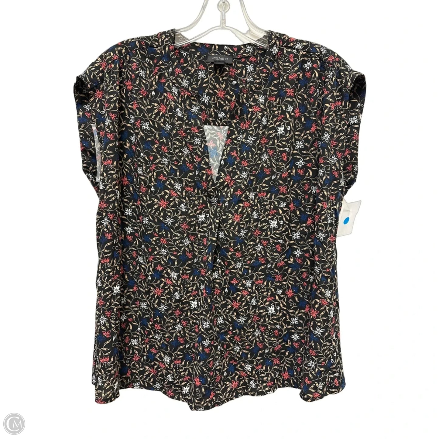 Top Short Sleeve By Ann Taylor In Black & Blue, Size: S