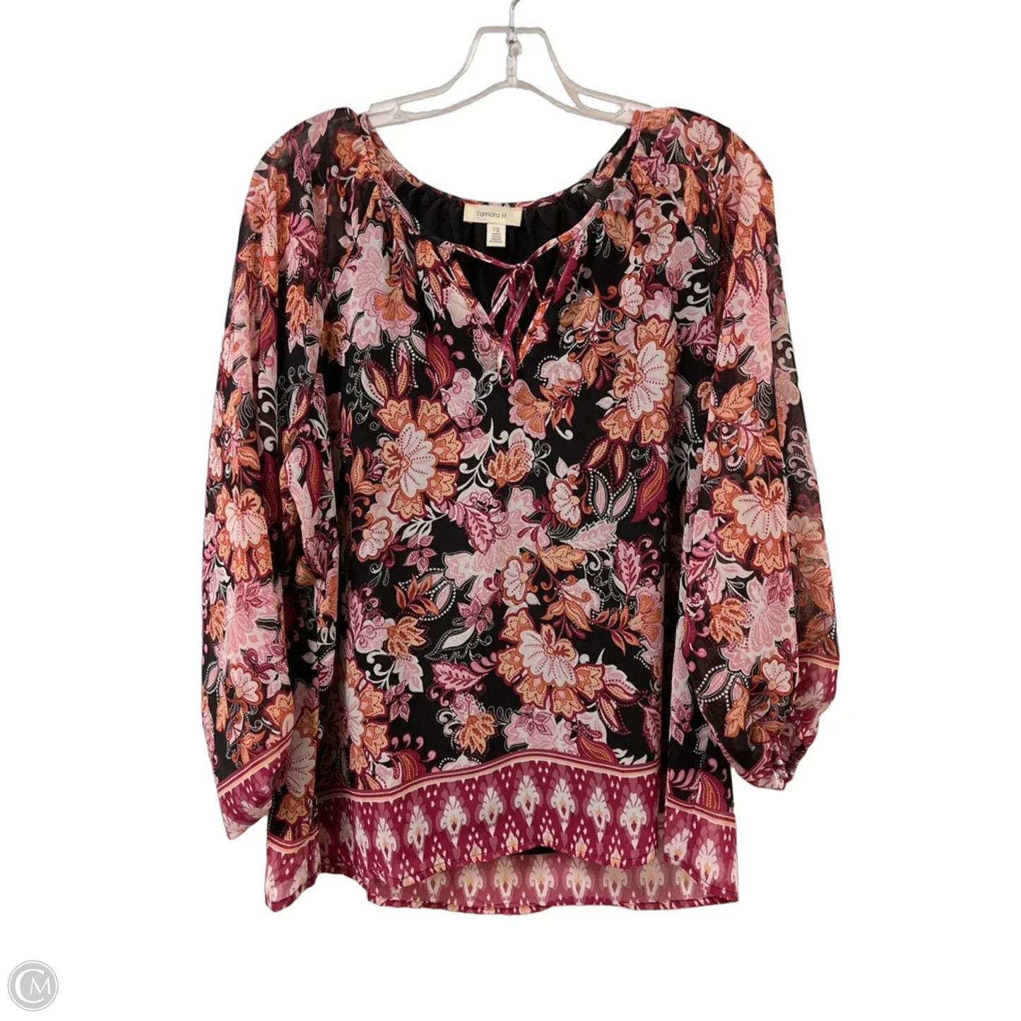 Top Long Sleeve By Tamara H In Black & Pink, Size: L