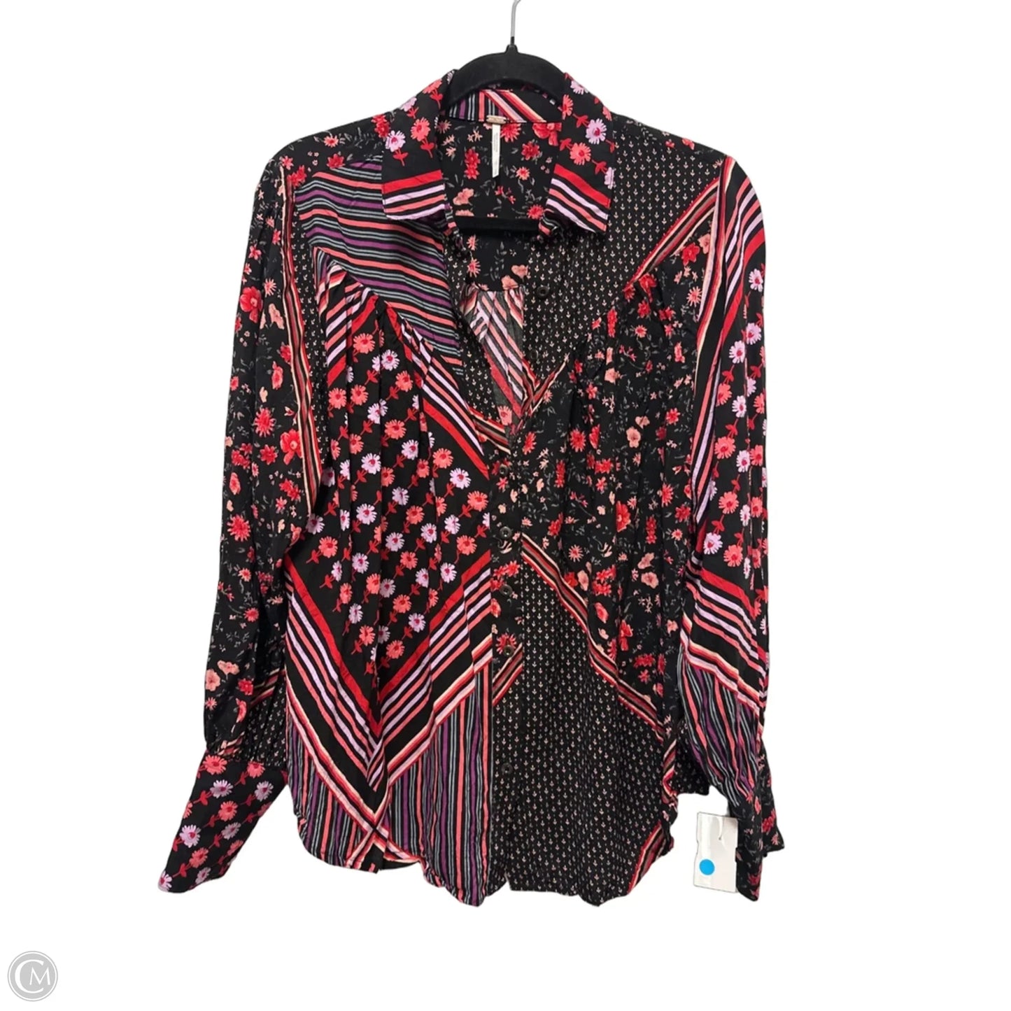 Blouse Long Sleeve By Free People In Black & Red, Size: S