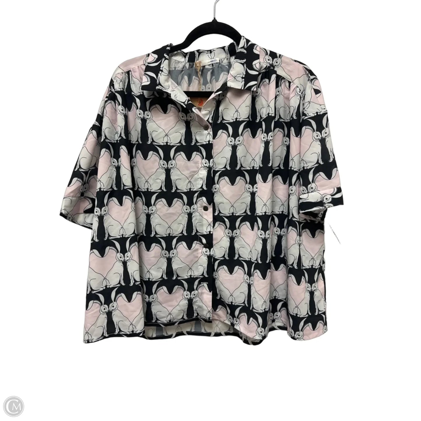 Blouse Short Sleeve By Clothes Mentor In Black & Pink, Size: Xl