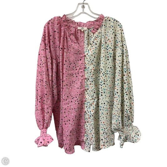 Top Long Sleeve By Entro In Pink & White, Size: Xl
