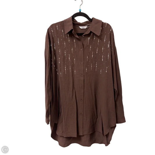 Blouse Long Sleeve By Clothes Mentor In Brown, Size: Xl