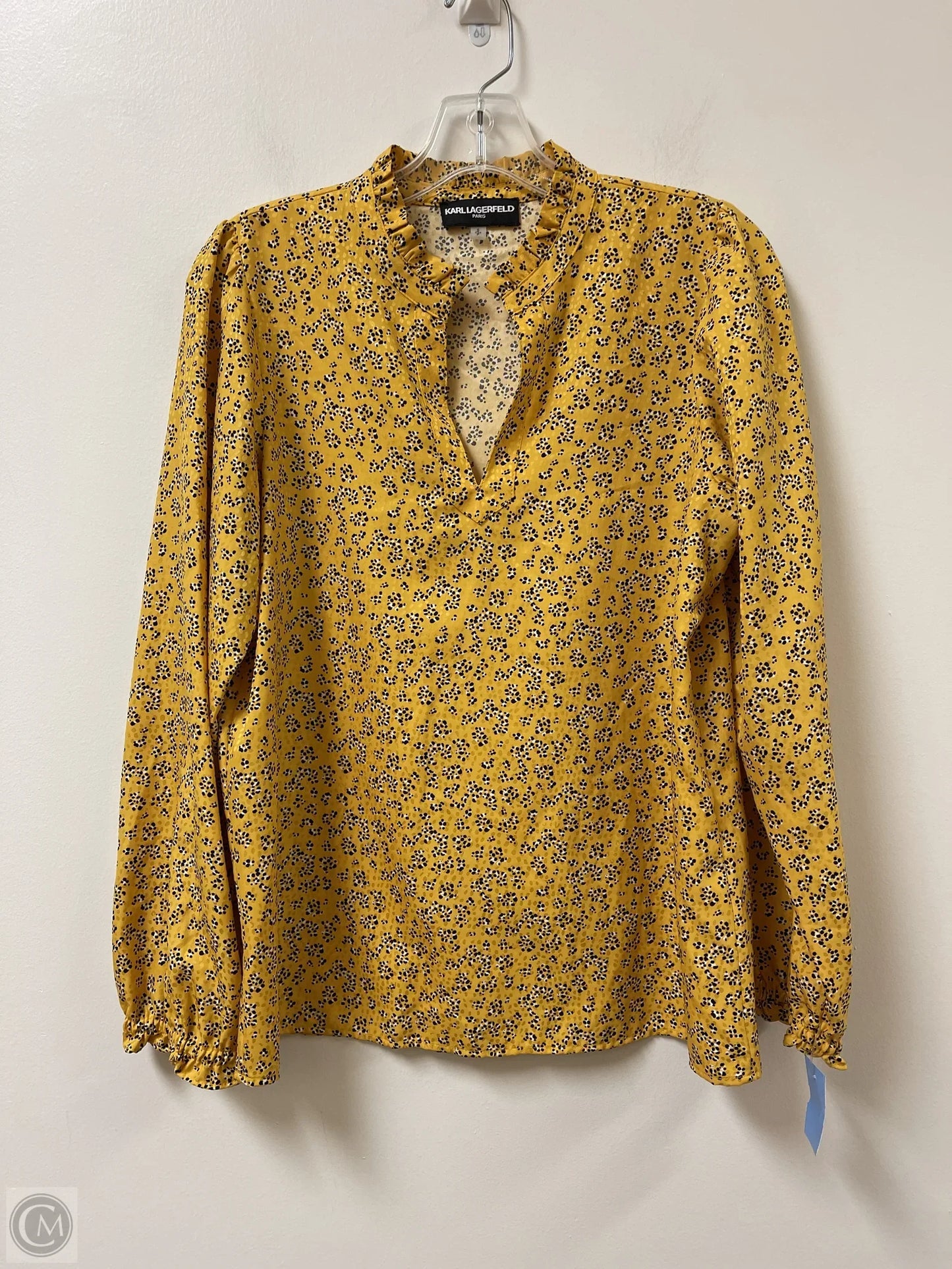 Top Long Sleeve By Karl Lagerfeld In Black & Yellow, Size: S