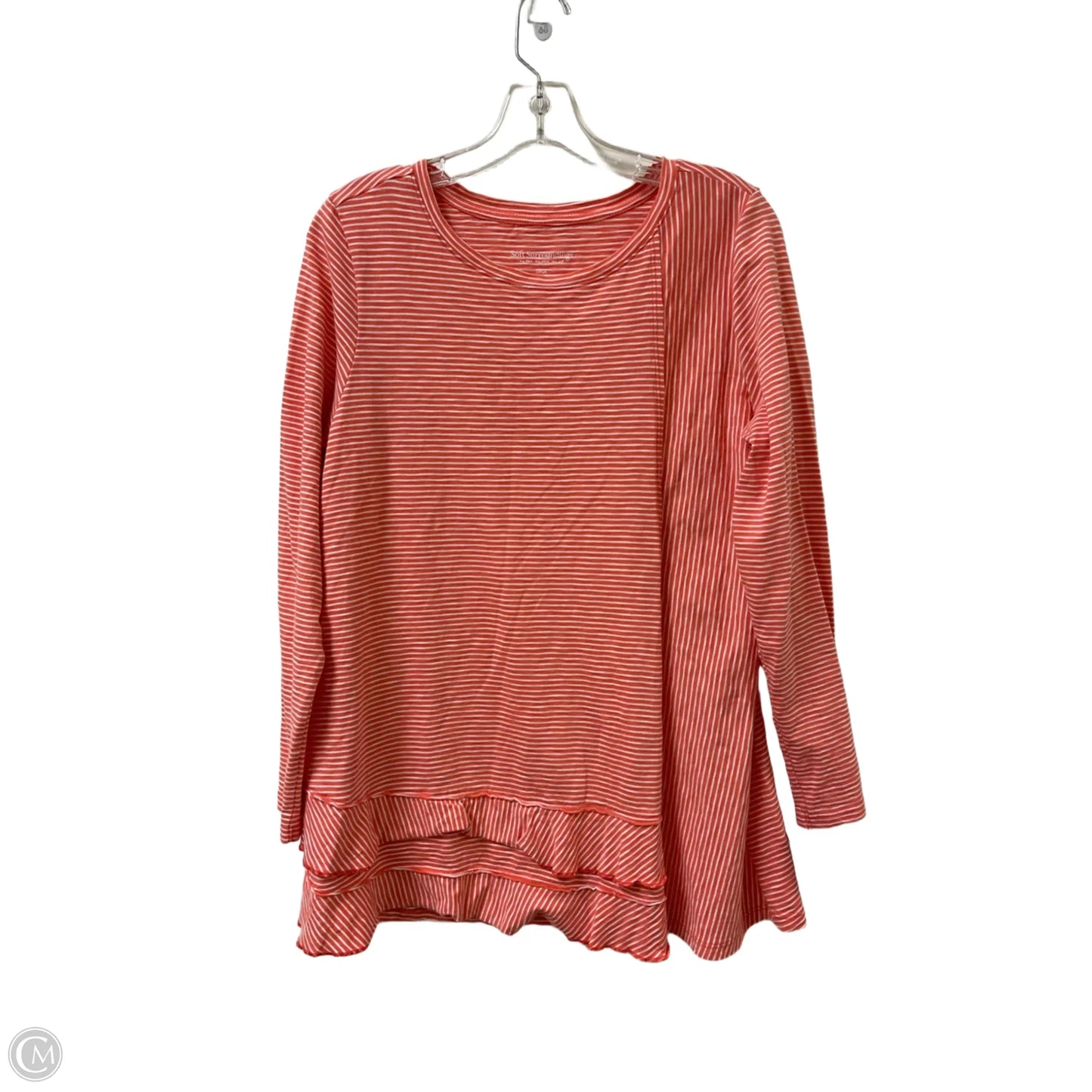 Top Long Sleeve By Soft Surroundings In Orange & White, Size: L