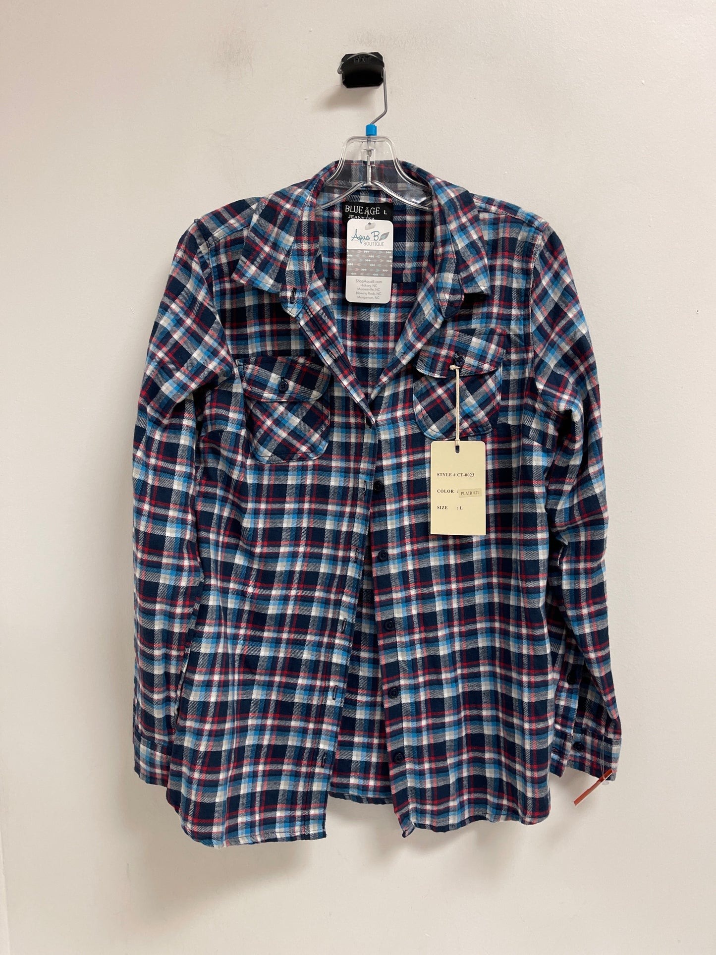 Blouse Long Sleeve By Clothes Mentor In Plaid Pattern, Size: L