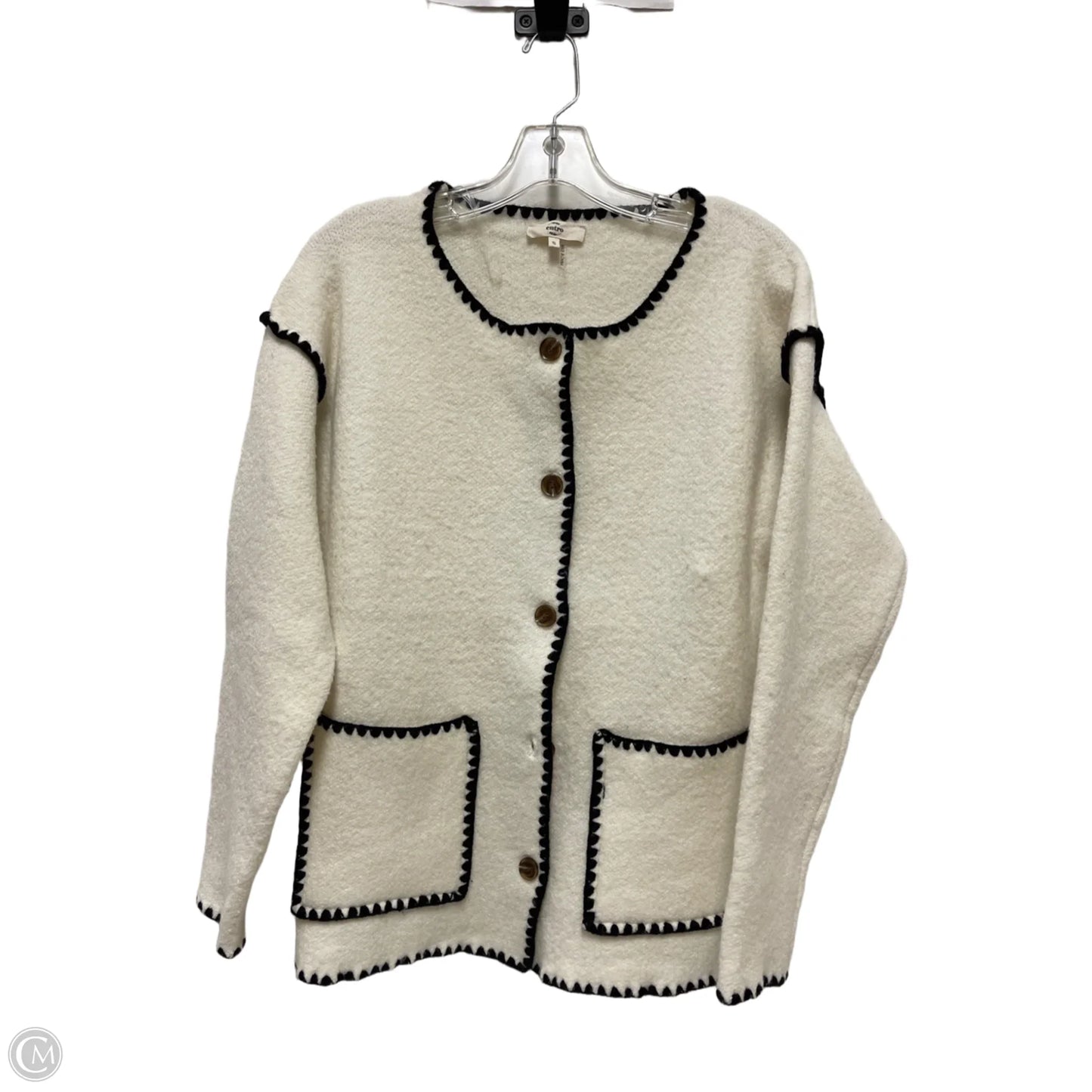 Sweater Cardigan By Entro In Black & White, Size: S