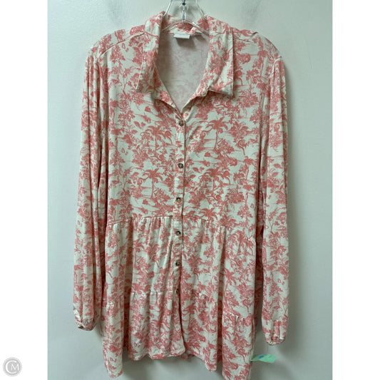 Blouse Long Sleeve By New Directions In Pink & White, Size: 1x