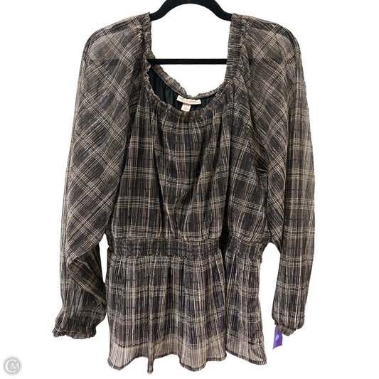 Top Long Sleeve By Knox Rose In Black & Gold, Size: 1x