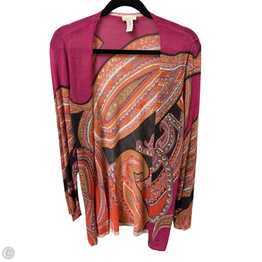 Sweater Cardigan By Chicos In Orange & Pink, Size: L