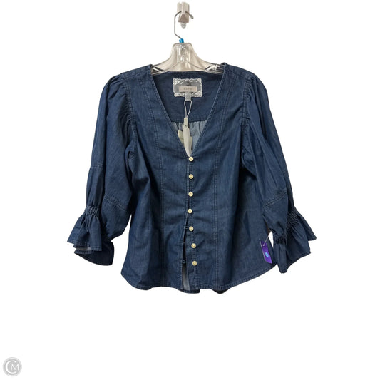 Blouse Long Sleeve By Cupio In Blue Denim, Size: L