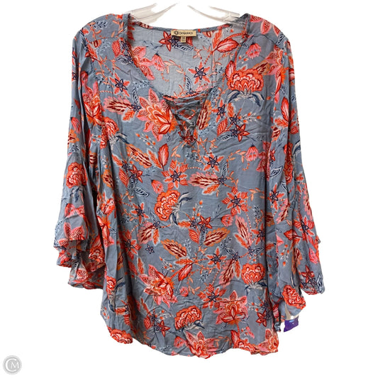 Top Long Sleeve By Democracy In Grey & Orange, Size: 1x