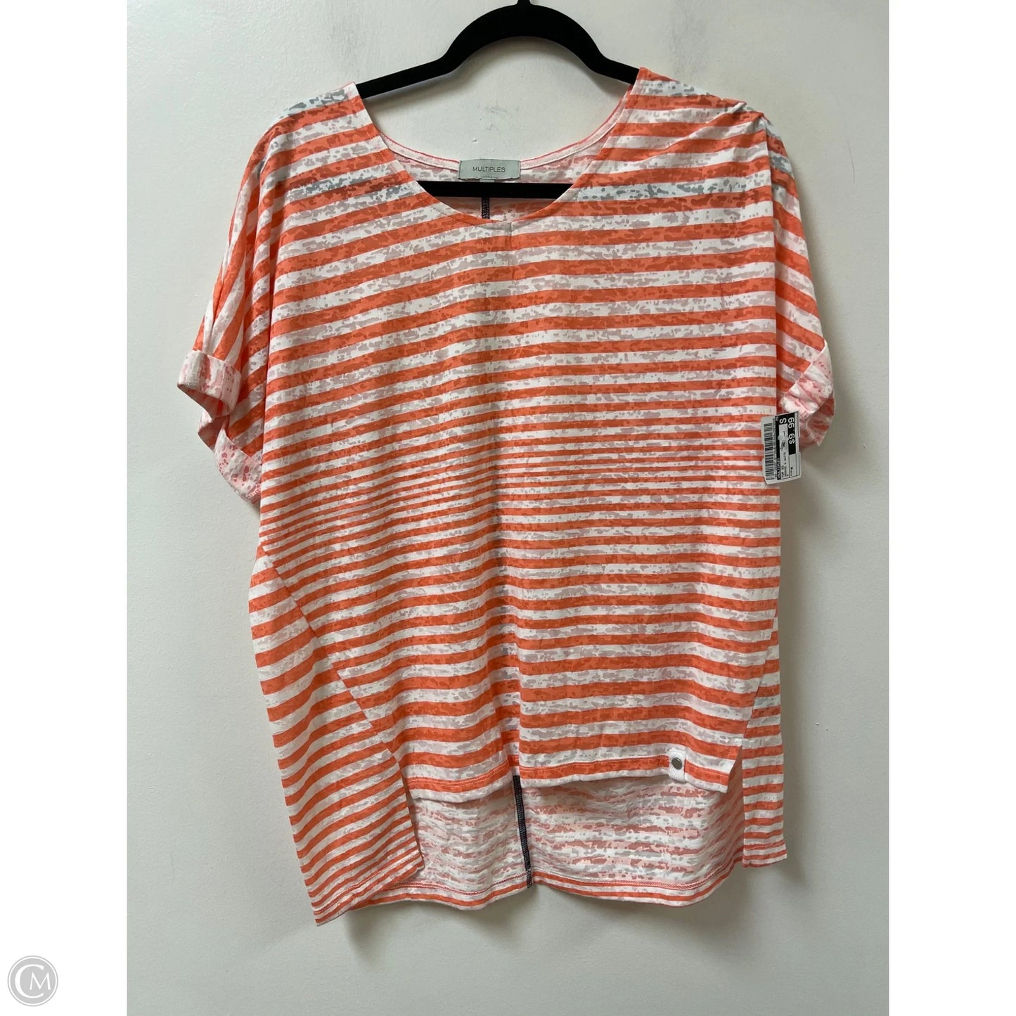 Top Short Sleeve By Multiples In Orange & White, Size: M