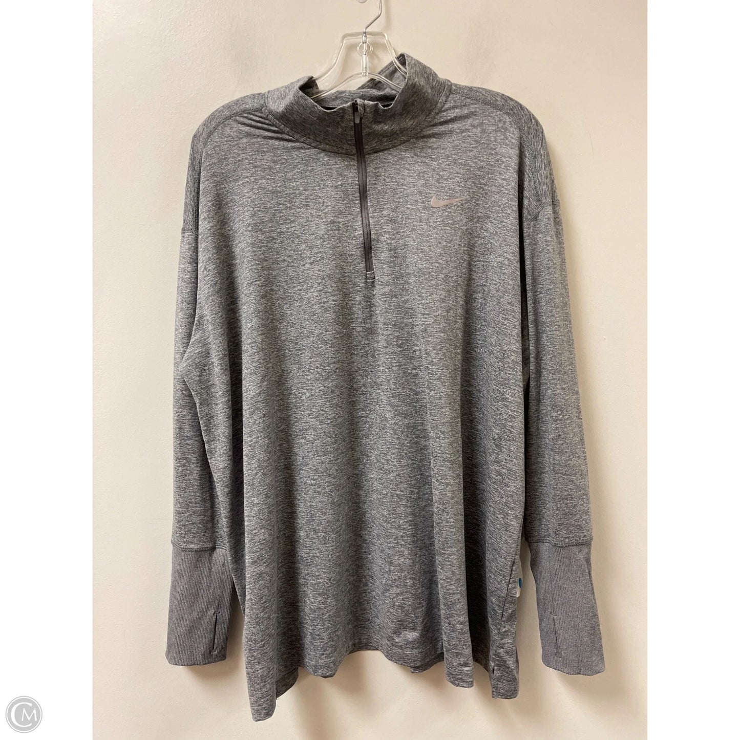 Athletic Top Long Sleeve Collar By Nike In Grey, Size: 2x