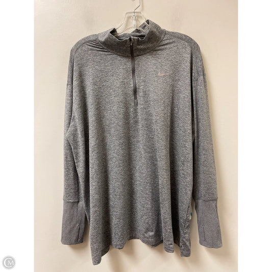 Athletic Top Long Sleeve Collar By Nike In Grey, Size: 2x