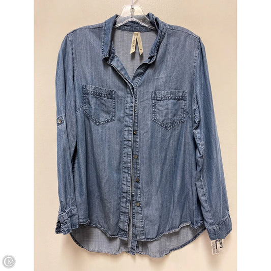 Blouse Long Sleeve By Liverpool In Blue, Size: M