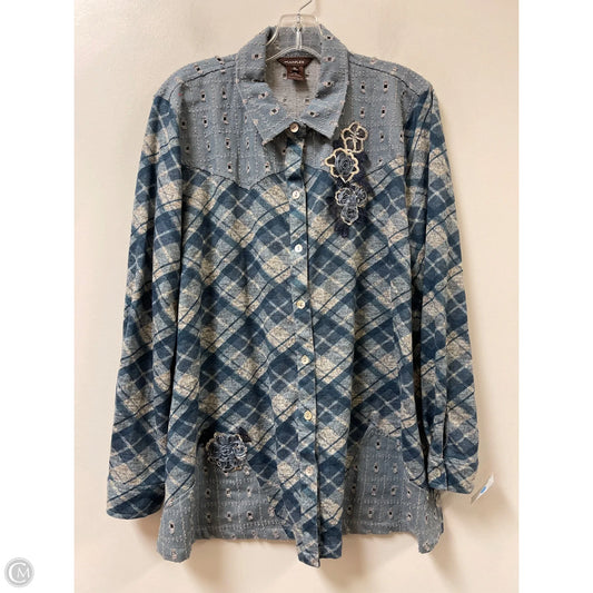 Blouse Long Sleeve By Multiples In Blue, Size: Xl