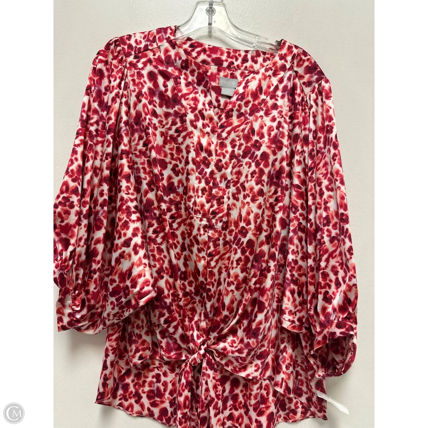 Top Long Sleeve By Chicos In Red & White, Size: L