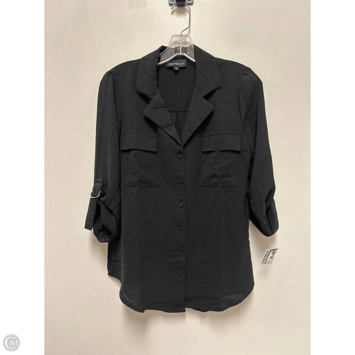 Blouse Long Sleeve By Fortune & Ivy In Black, Size: S