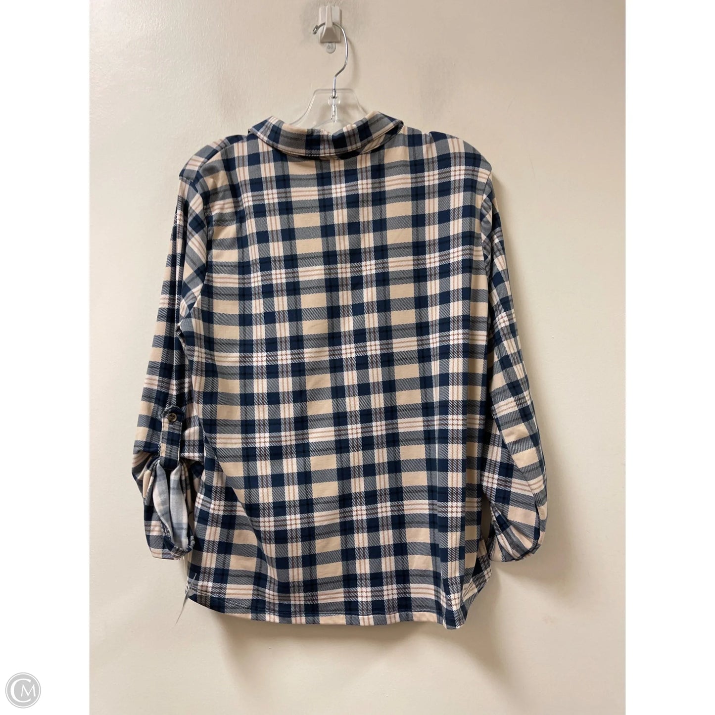 Blouse Long Sleeve By No Comment In Blue & Cream, Size: 1x