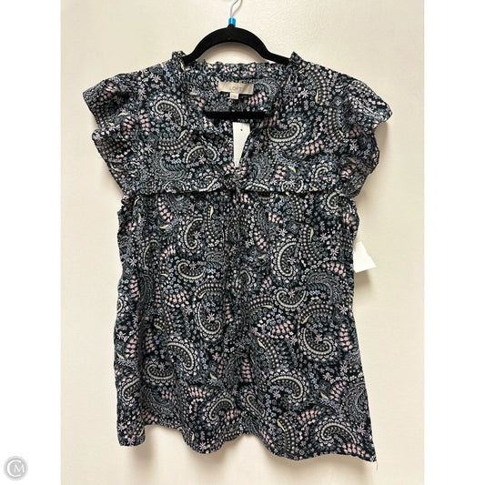 Top Short Sleeve By Loft In Black & Pink, Size: L