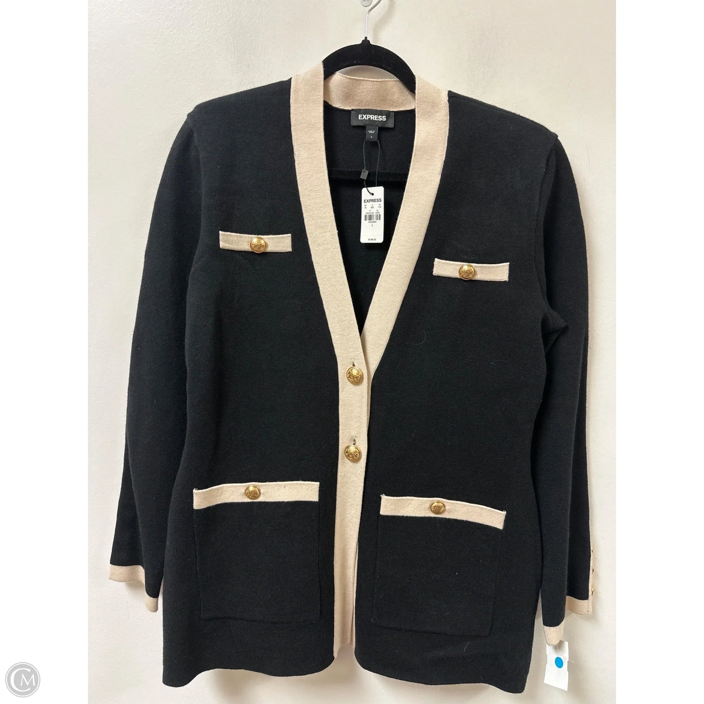 Sweater Cardigan By Express In Black & Cream, Size: L